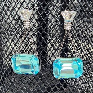 Emerald Cut 14.20ct Sea Blue Aquamarine Gunmetal Statement Dangle Earrings